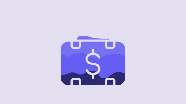 Blue Briefcase Money Icon Isolated Purple Background Business Case Sign — Stockvideo