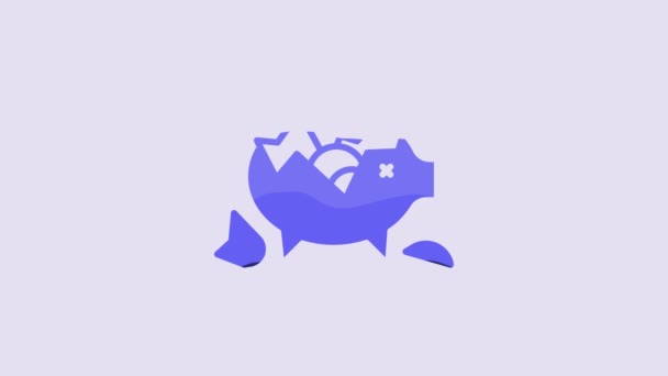 Blue Broken Piggy Bank Icono Aislado Sobre Fondo Púrpura Icono — Vídeos de Stock