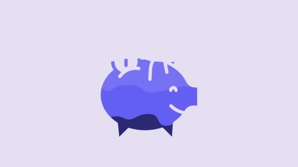 Банк Голубой Свиньи Иконкой Монеты Выделенной Фиолетовом Фоне Иконка Экономии — стоковое видео