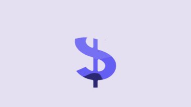Blue Dollar symbol icon isolated on purple background. Cash and money, wealth, payment symbol. Casino gambling. 4K Video motion graphic animation.