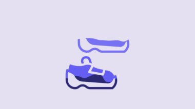 Blue Fitness sneakers shoes for training, running icon isolated on purple background. Sport shoes. 4K Video motion graphic animation.
