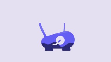 Blue Stationary bicycle icon isolated on purple background. Exercise bike. 4K Video motion graphic animation.