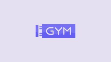 Blue Location gym icon isolated on purple background. 4K Video motion graphic animation.