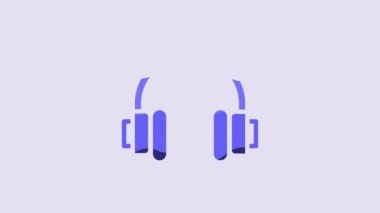 Blue Headphones icon isolated on purple background. Earphones. Concept for listening to music, service, communication and operator. 4K Video motion graphic animation.