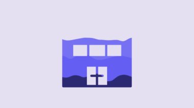 Blue Gym building icon isolated on purple background. Sport club. 4K Video motion graphic animation.