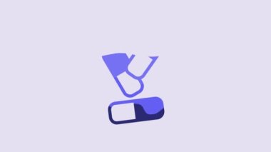 Blue Vitamin complex of pill capsule icon isolated on purple background. Healthy lifestyle. 4K Video motion graphic animation.