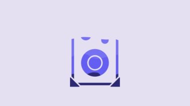Blue Stereo speaker icon isolated on purple background. Sound system speakers. Music icon. Musical column speaker bass equipment. 4K Video motion graphic animation.