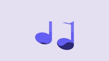 Blue Music note, tone icon isolated on purple background. 4K Video motion graphic animation.