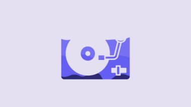 Blue Vinyl player with a vinyl disk icon isolated on purple background. 4K Video motion graphic animation.