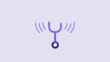Blue Musical tuning fork for tuning musical instruments icon isolated on purple background. 4K Video motion graphic animation.