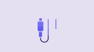 Blue Audio jack icon isolated on purple background. Audio cable for connection sound equipment. Plug wire. Musical instrument. 4K Video motion graphic animation.