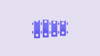 Blue Xylophone - musical instrument with thirteen wooden bars and two percussion mallets icon isolated on purple background. 4K Video motion graphic animation.