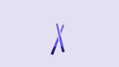Blue Drum sticks icon isolated on purple background. Musical instrument. 4K Video motion graphic animation.