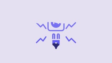 Blue Connecting electric plug with electricity spark icon isolated on purple background. 4K Video motion graphic animation.