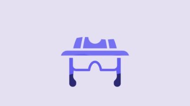 Blue Firefighter helmet or fireman hat icon isolated on purple background. 4K Video motion graphic animation.