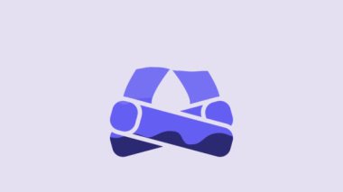 Blue Campfire icon isolated on purple background. Burning bonfire with wood. 4K Video motion graphic animation.