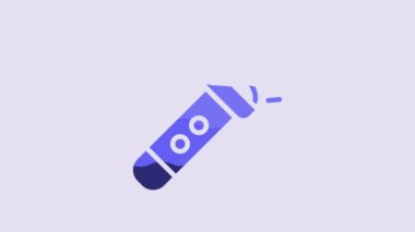 Blue Flashlight icon isolated on purple background. 4K Video motion graphic animation.
