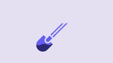 Blue Fire shovel icon isolated on purple background. Fire protection equipment. Equipment for firefighter. 4K Video motion graphic animation.