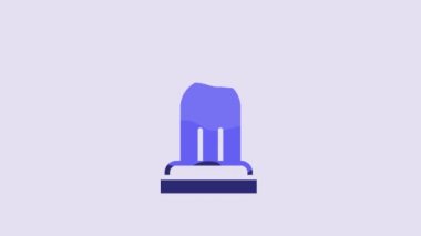 Blue Ringing alarm bell icon isolated on purple background. Fire alarm system. Service bell, handbell sign, notification symbol. 4K Video motion graphic animation.