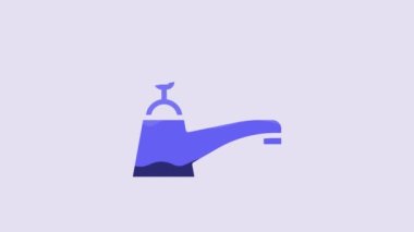 Blue Water tap icon isolated on purple background. 4K Video motion graphic animation.