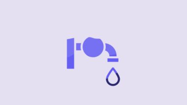 Blue Water tap icon isolated on purple background. 4K Video motion graphic animation.