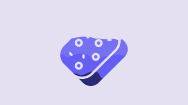 Blue Sponge with bubbles icon isolated on purple background. Wisp of bast for washing dishes. Cleaning service logo. 4K Video motion graphic animation.