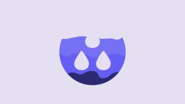 Blue Water drop icon isolated on purple background. 4K Video motion graphic animation.