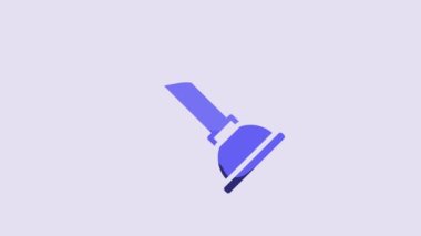 Blue Rubber plunger with wooden handle for pipe cleaning icon isolated on purple background. Toilet plunger. 4K Video motion graphic animation.