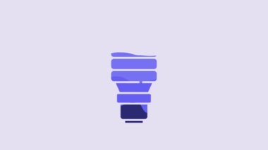 Blue LED light bulb icon isolated on purple background. Economical LED illuminated lightbulb. Save energy lamp. 4K Video motion graphic animation.