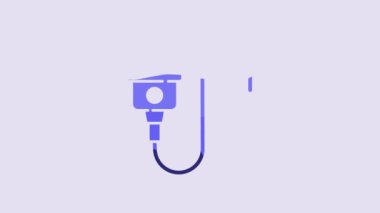 Blue Electric plug icon isolated on purple background. Concept of connection and disconnection of the electricity. 4K Video motion graphic animation.