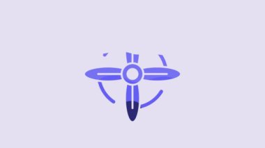 Blue Wind turbine icon isolated on purple background. Wind generator sign. Windmill for electric power production. 4K Video motion graphic animation.