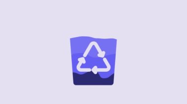 Blue Recycle bin with recycle symbol icon isolated on purple background. Trash can icon. Garbage bin sign. Recycle basket sign. 4K Video motion graphic animation.