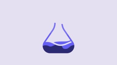 Blue Test tube and flask icon isolated on purple background. Chemical laboratory test. Laboratory glassware. 4K Video motion graphic animation.