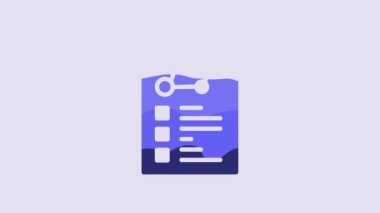 Blue Medical clipboard with clinical record icon isolated on purple background. Health insurance form. Prescription, medical check marks report. 4K Video motion graphic animation.