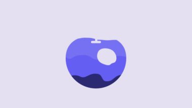 Blue Genetically modified apple icon isolated on purple background. GMO fruit. 4K Video motion graphic animation.
