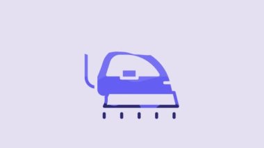 Blue Electric iron icon isolated on purple background. Steam iron. 4K Video motion graphic animation.