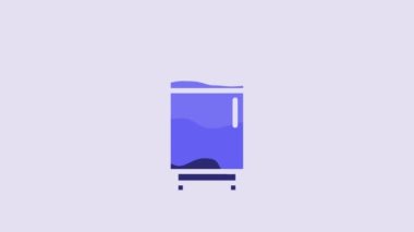 Blue Refrigerator icon isolated on purple background. Fridge freezer refrigerator. Household tech and appliances. 4K Video motion graphic animation.
