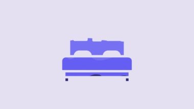 Blue Bedroom icon isolated on purple background. Wedding, love, marriage symbol. Bedroom creative icon from honeymoon collection. 4K Video motion graphic animation.