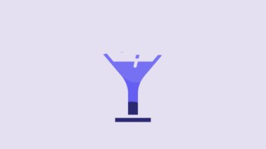 Blue Martini glass icon isolated on purple background. Cocktail icon. Wine glass icon. 4K Video motion graphic animation.