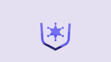 Blue Police badge icon isolated on purple background. Sheriff badge sign. 4K Video motion graphic animation.