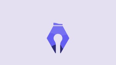 Blue Fountain pen nib icon isolated on purple background. Pen tool sign. 4K Video motion graphic animation.
