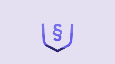 Blue Justice law in shield icon isolated on purple background. 4K Video motion graphic animation.
