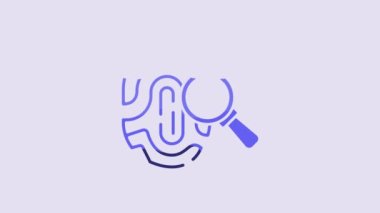 Blue Magnifying glass with fingerprint icon isolated on purple background. Identification sign. 4K Video motion graphic animation.