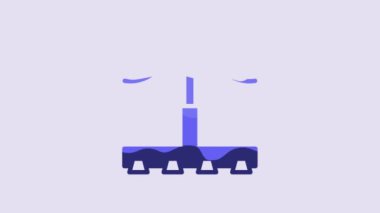 Blue Railway icon isolated on purple background. Railroad overhead lines. Contact wire. 4K Video motion graphic animation.