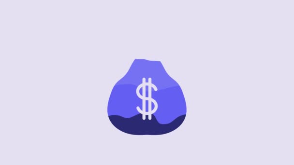 Μπλε Χρήματα Εικονίδιο Τσάντα Απομονώνονται Μωβ Φόντο Δολάριο Σύμβολο Usd — Αρχείο Βίντεο