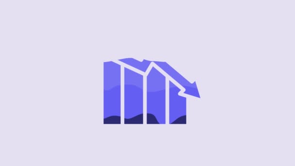 Blue Financial growth decrease icon isolated on purple background. Increasing revenue. 4K Video motion graphic animatio…