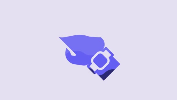 Reloj Azul Inteligente Icono Mano Aislado Sobre Fondo Púrpura Concepto — Vídeos de Stock