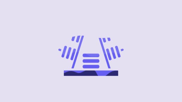 Blue Metal Rack Additional Weights Barbell Icon Isolated Purple Background — Wideo stockowe