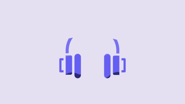 Kék Fejhallgató Ikon Elszigetelt Lila Háttér Fülhallgató Koncepció Zenehallgatáshoz Szolgáltatáshoz — Stock videók