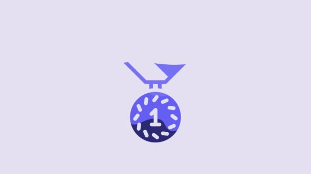 Modrá Medaile Ikona Izolované Fialovém Pozadí Symbol Vítěze Grafická Animace — Stock video